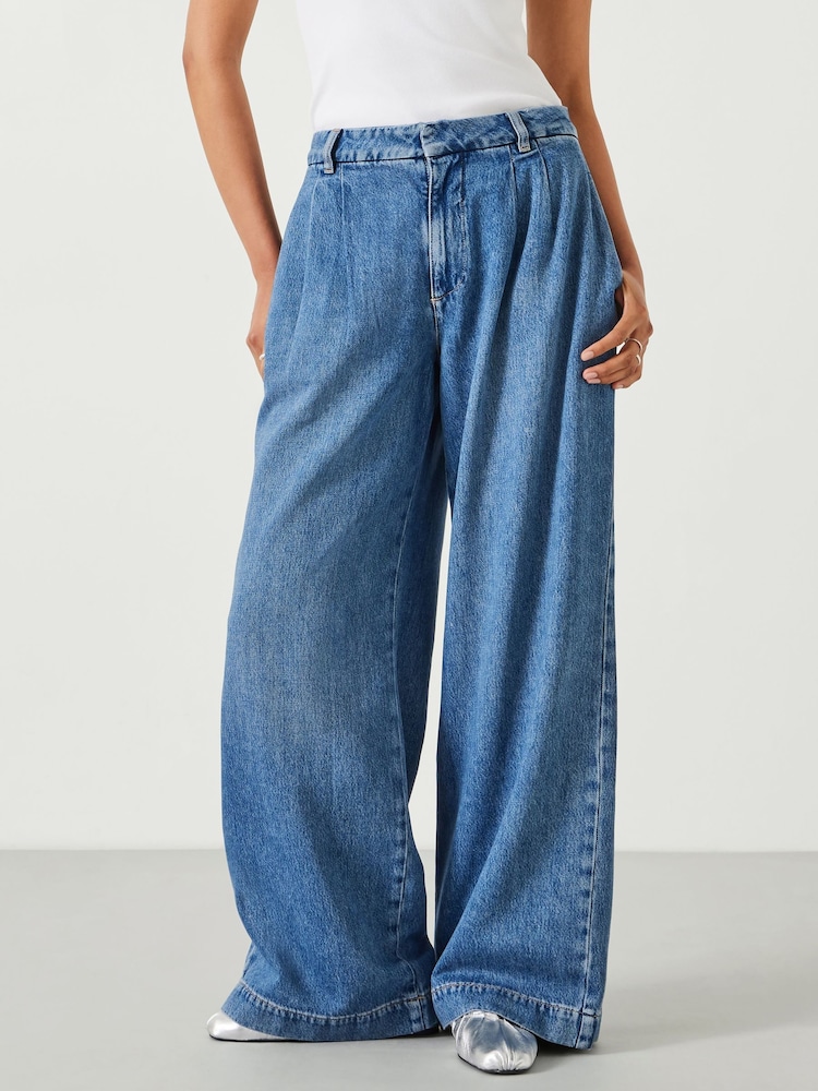 Hush denim blue Lya Pleated Wide Leg 100% Cotton Jeans - Image 1 of 5