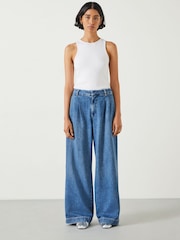 Hush denim blue Lya Pleated Wide Leg 100% Cotton Jeans - Image 4 of 5