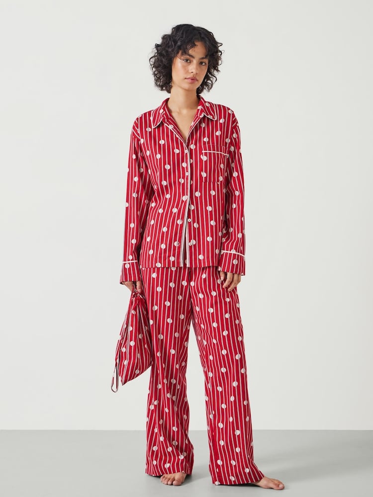 Hush Red Luella Cotton Viscose Stripe Polka Dot 100% Cotton Pyjamas Set - Image 1 of 5
