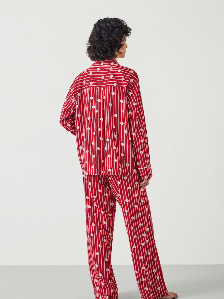 Hush Red Luella Cotton Viscose Stripe Polka Dot 100% Cotton Pyjamas Set - Image 2 of 5