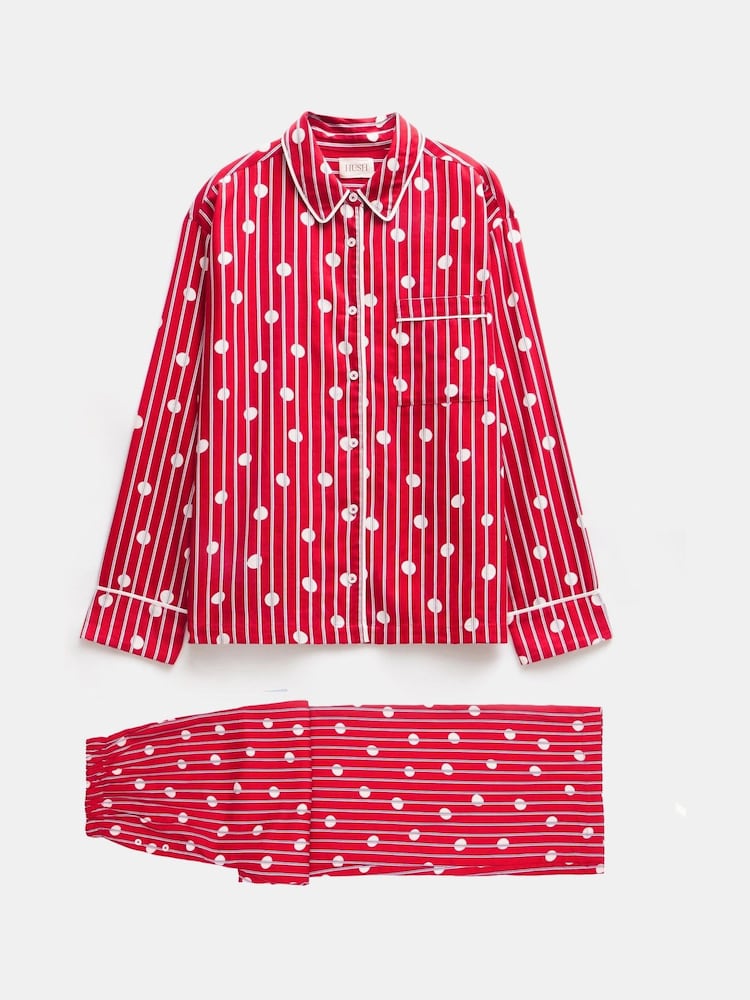 Hush Red Luella Cotton Viscose Stripe Polka Dot 100% Cotton Pyjamas Set - Image 5 of 5