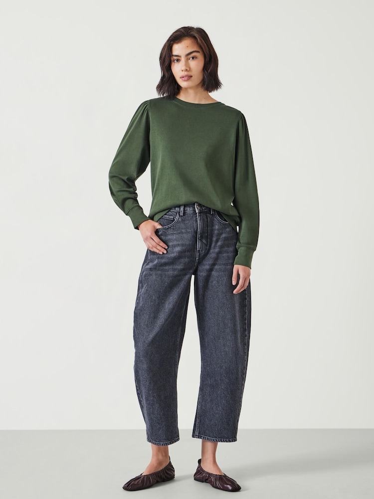 Hush Green Emily Puff Sleeve 100% Cotton Jersey Top - Image 2 of 5