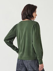 Hush Green Emily Puff Sleeve 100% Cotton Jersey Top - Image 3 of 5