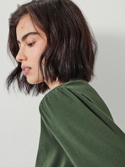 Hush Green Emily Puff Sleeve 100% Cotton Jersey Top - Image 4 of 5