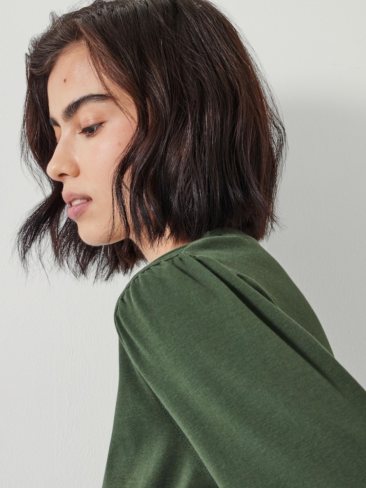 Hush Green Emily Puff Sleeve 100% Cotton Jersey Top - Image 4 of 5