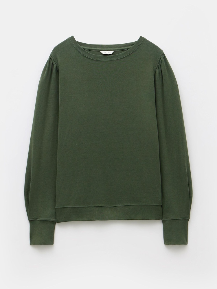 Hush Green Emily Puff Sleeve 100% Cotton Jersey Top - Image 5 of 5