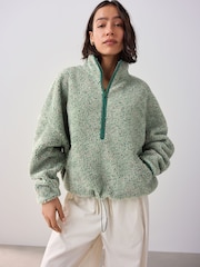 Teal Blue Teddy Borg Quarterzip Fleece Sweatshirt - Image 1 of 7