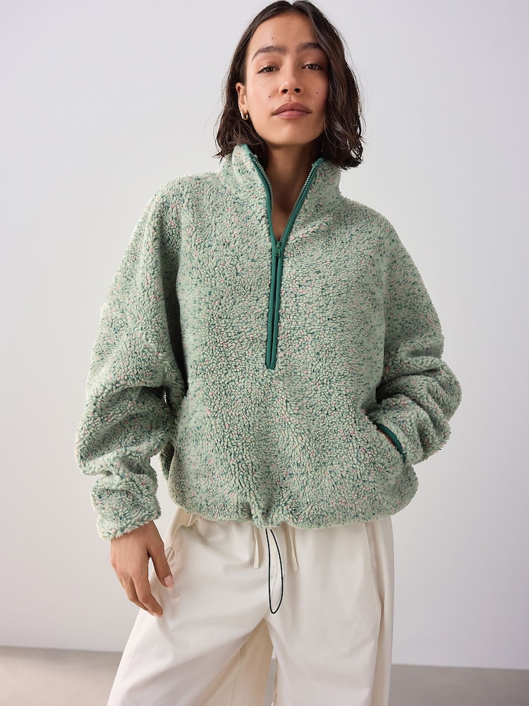 Teal Blue Teddy Borg Quarterzip Fleece Sweatshirt - Image 1 of 7