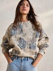 Neutral Floral Pattern All-Over Print Crew Neck Sweatshirt - Image 1 of 5