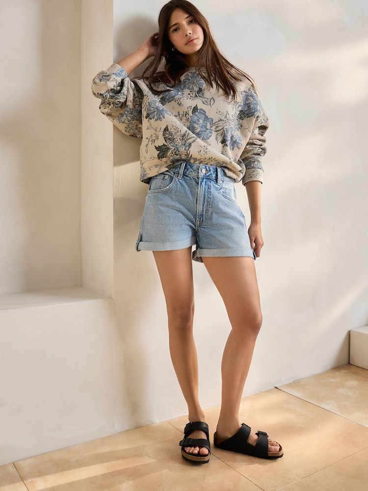 Neutral Floral Pattern All-Over Print Crew Neck Sweatshirt - Image 2 of 5