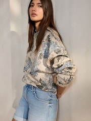 Neutral Floral Pattern All-Over Print Crew Neck Sweatshirt - Image 4 of 5