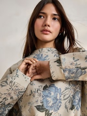 Neutral Floral Pattern All-Over Print Crew Neck Sweatshirt - Image 5 of 5