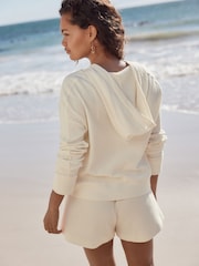 Ecru Textured Waffle Zip Through Jumper Hoodie - Image 3 of 8
