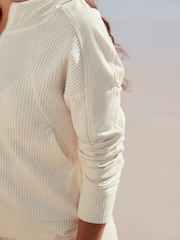Ecru Textured Waffle Zip Through Jumper Hoodie - Image 5 of 8