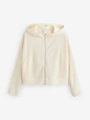 Ecru Textured Waffle Zip Through Jumper Hoodie - Image 6 of 8