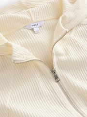 Ecru Textured Waffle Zip Through Jumper Hoodie - Image 7 of 8