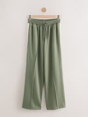 Khaki Green Slinky Wide Leg Corduroy Side Stripe Track Trousers - Image 1 of 4