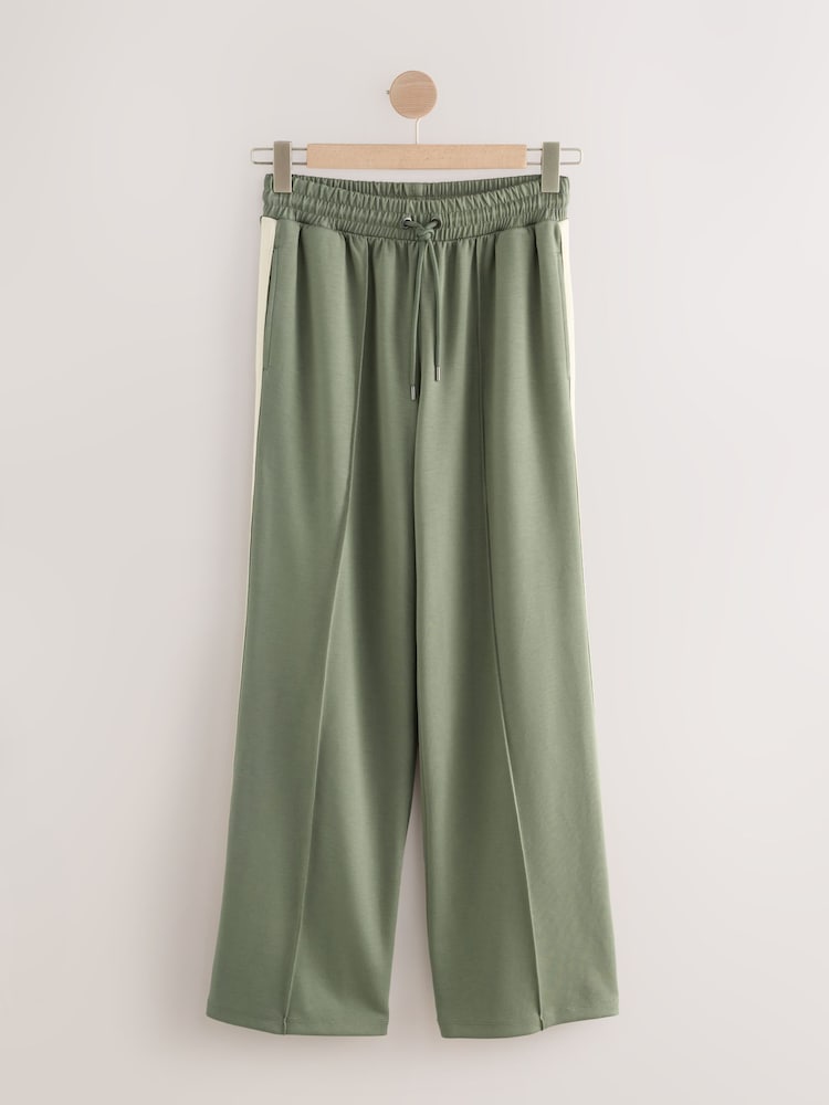 Khaki Green Slinky Wide Leg Corduroy Side Stripe Track Trousers - Image 1 of 4