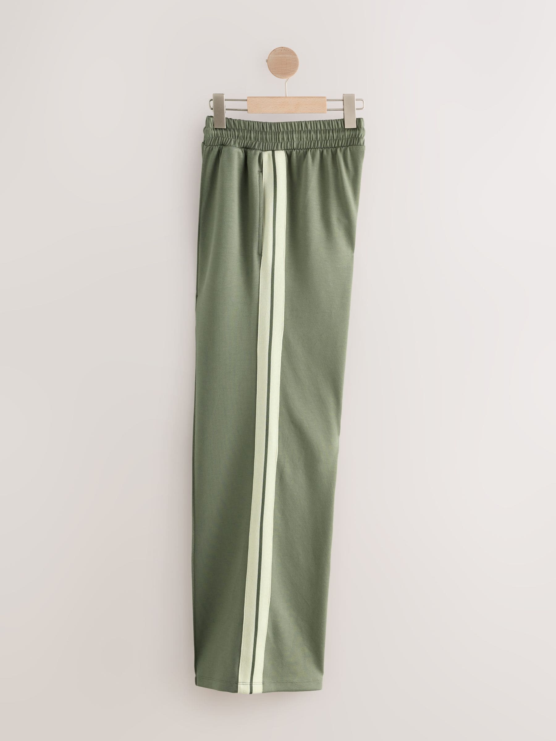 Buy Khaki Green Slinky Wide Leg Side Stripe Track Trousers