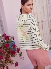 Black/White Stripe Back Graphic Textured Waffle Zip Through Jumper Hoodie - Image 1 of 9