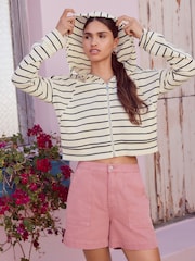 Black/White Stripe Back Graphic Textured Waffle Zip Through Jumper Hoodie - Image 3 of 9