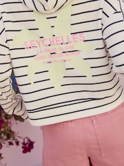 Black/White Stripe Back Graphic Textured Waffle Zip Through Jumper Hoodie - Image 5 of 9