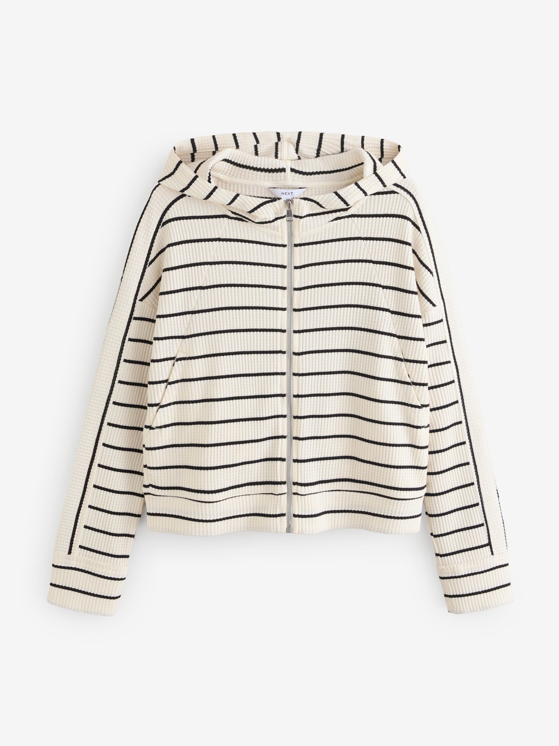 Buy Black/White Stripe Back Graphic Textured Waffle Zip Through