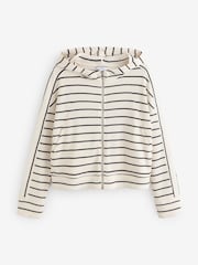 Black/White Stripe Back Graphic Textured Waffle Zip Through Jumper Hoodie - Image 7 of 9