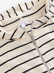 Black/White Stripe Back Graphic Textured Waffle Zip Through Jumper Hoodie - Image 9 of 9