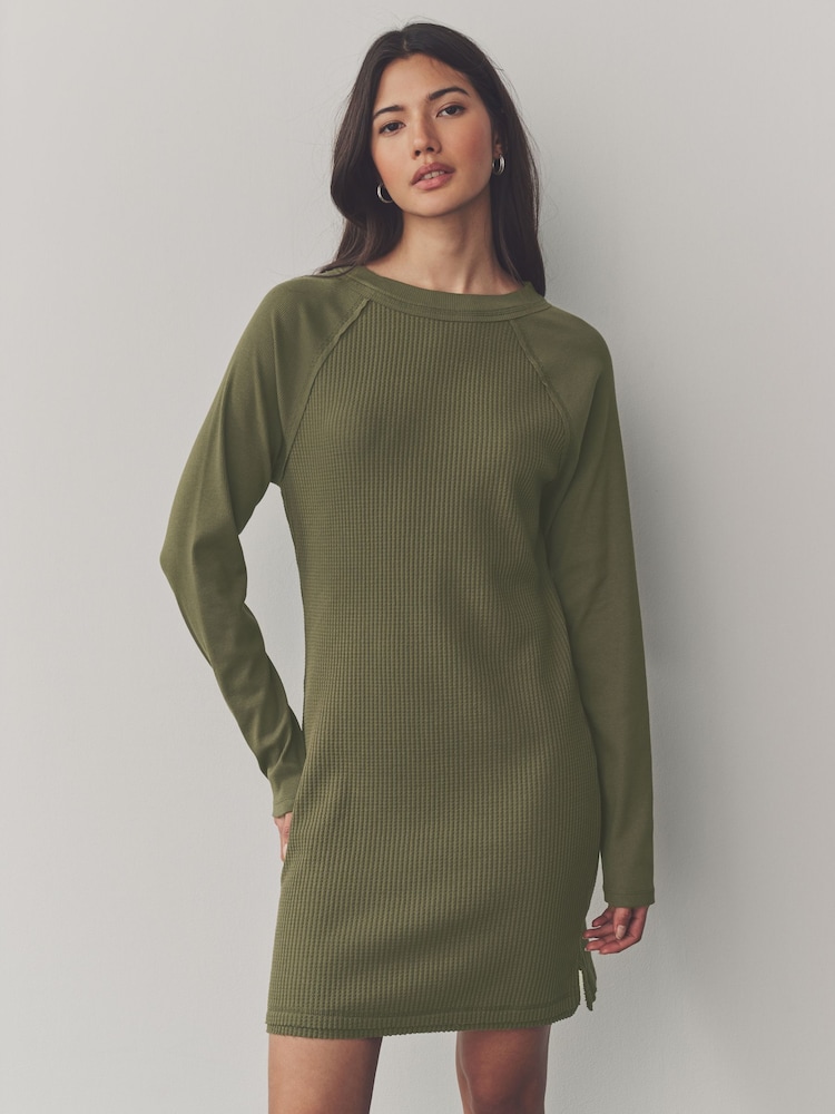 Khaki Green Seer Sucker Textured Mini Dress - Image 1 of 8