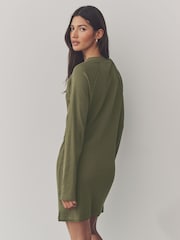 Khaki Green Seer Sucker Textured Mini Dress - Image 3 of 8