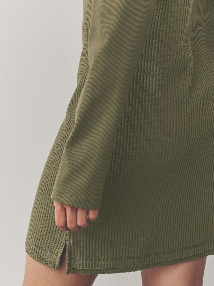 Vert kaki - Robe courte texturée Seer Sucker - Image 4 of 8