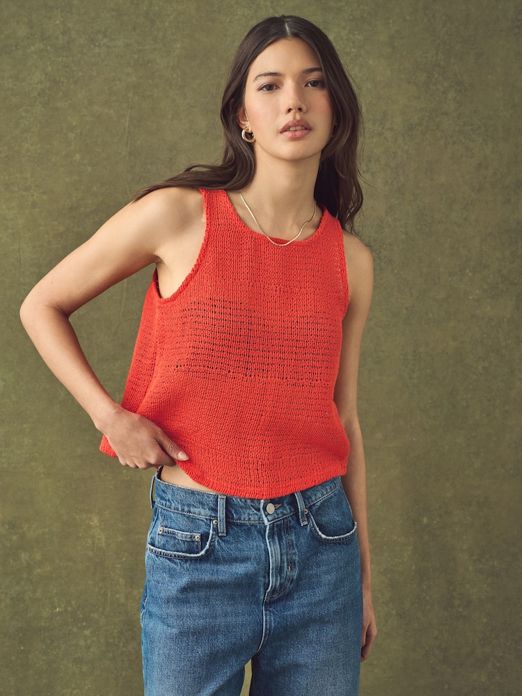 Red Crochet Shell Tank Top - Image 1 of 9