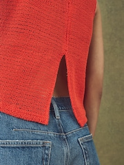 Red Crochet Shell Tank Top - Image 4 of 9