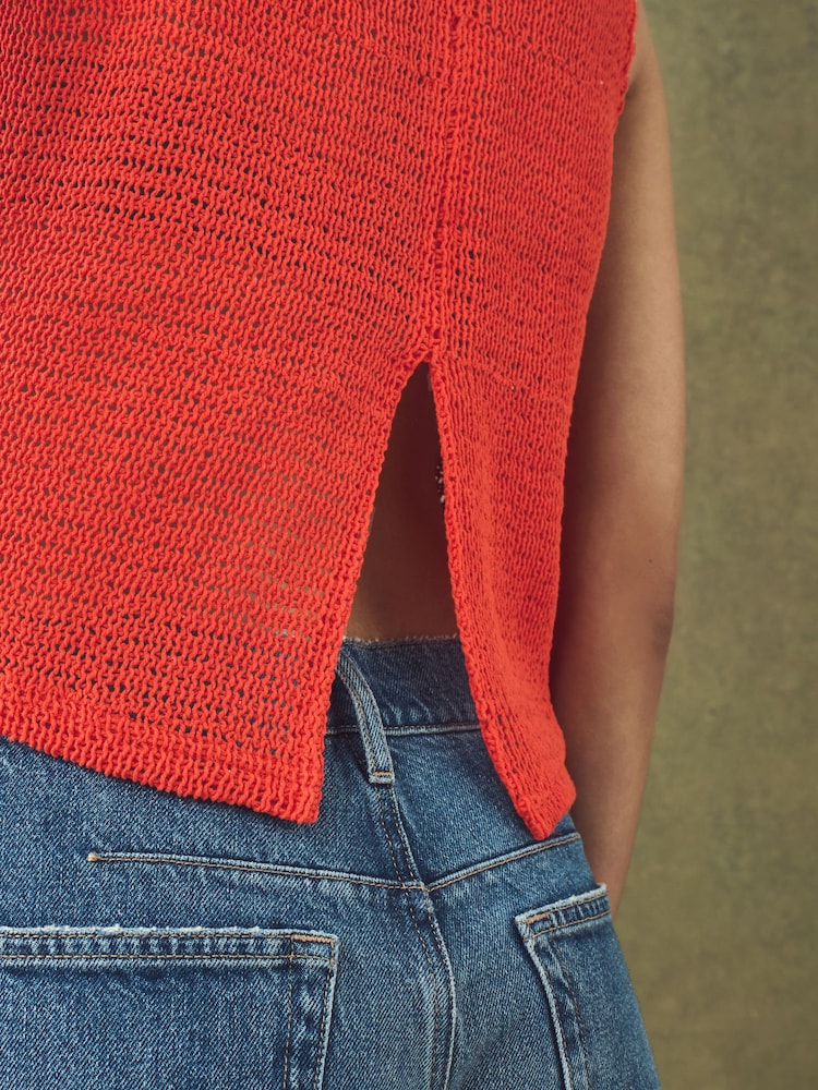 Red Crochet Shell Tank Top - Image 4 of 9