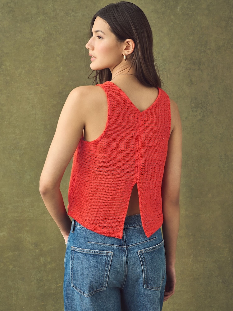 Red Crochet Shell Tank Top - Image 5 of 9