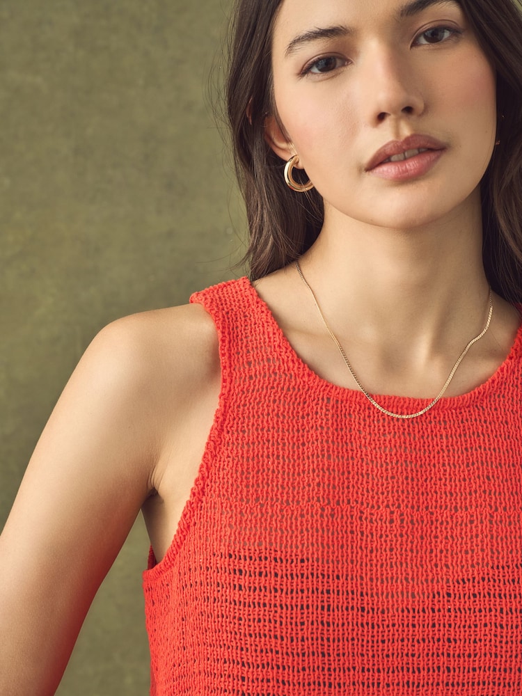 Red Crochet Shell Tank Top - Image 6 of 9