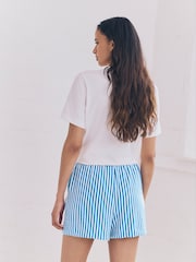 Blue/Navy Textured Striped Summer Beach Shorts - Image 3 of 9