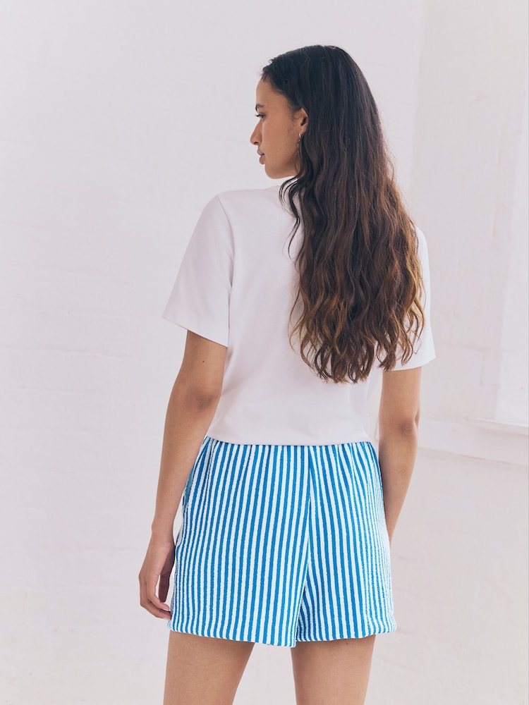 Blue/Navy Textured Striped Summer Beach Shorts - Image 3 of 9
