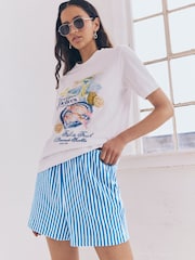 Blue/Navy Textured Striped Summer Beach Shorts - Image 4 of 9