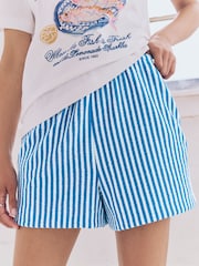 Blue/Navy Textured Striped Summer Beach Shorts - Image 5 of 9