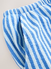 Blue/Navy Textured Striped Summer Beach Shorts - Image 8 of 9