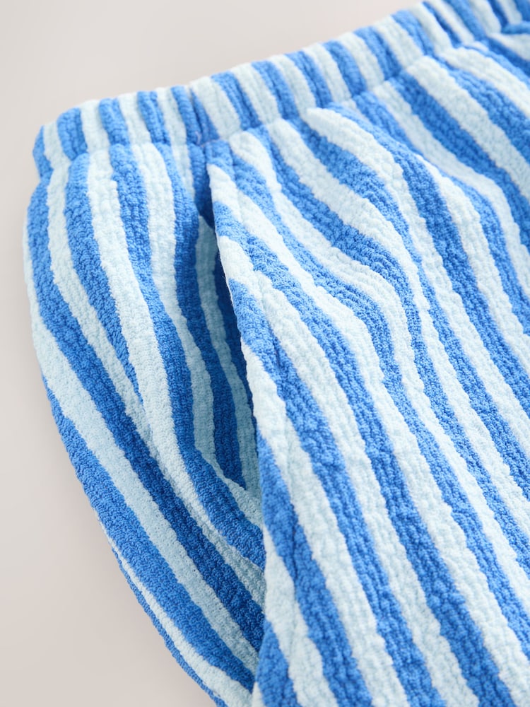 Blue/Navy Textured Striped Summer Beach Shorts - Image 8 of 9