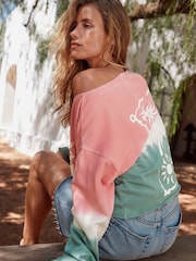 وردي/أزرق على أخضر - Slouched Neck Shoulder Summer Sweat Top - صورة 1 من 8