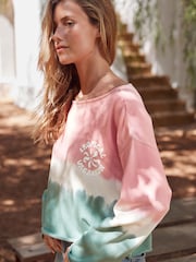 وردي/أزرق على أخضر - Slouched Neck Shoulder Summer Sweat Top - صورة 3 من 8
