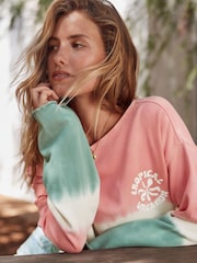 وردي/أزرق على أخضر - Slouched Neck Shoulder Summer Sweat Top - صورة 4 من 8