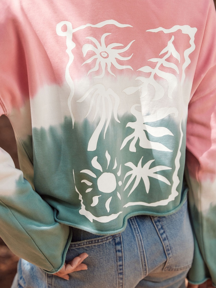 Pink/Teal Slouched Neck Shoulder Summer Sweat Top - Image 5 of 8