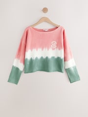 وردي/أزرق على أخضر - Slouched Neck Shoulder Summer Sweat Top - صورة 6 من 8