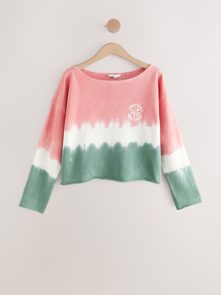 Pink/Teal Slouched Neck Shoulder Summer Sweat Top - Image 6 of 8