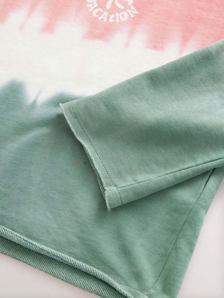 Pink/Teal Slouched Neck Shoulder Summer Sweat Top - Image 7 of 8